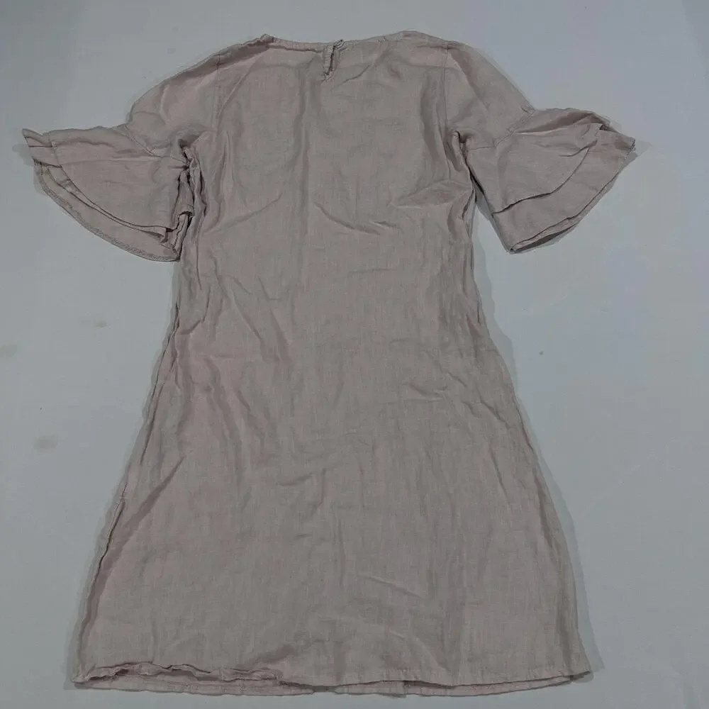 FRANCESCA BETTINI Dress Womens S Pale Pink Shift Short Bell Sleeve Linen Italy